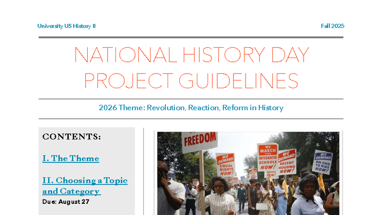 University US History II Fall 2025 NHD Project Guidelines: Revolution ...