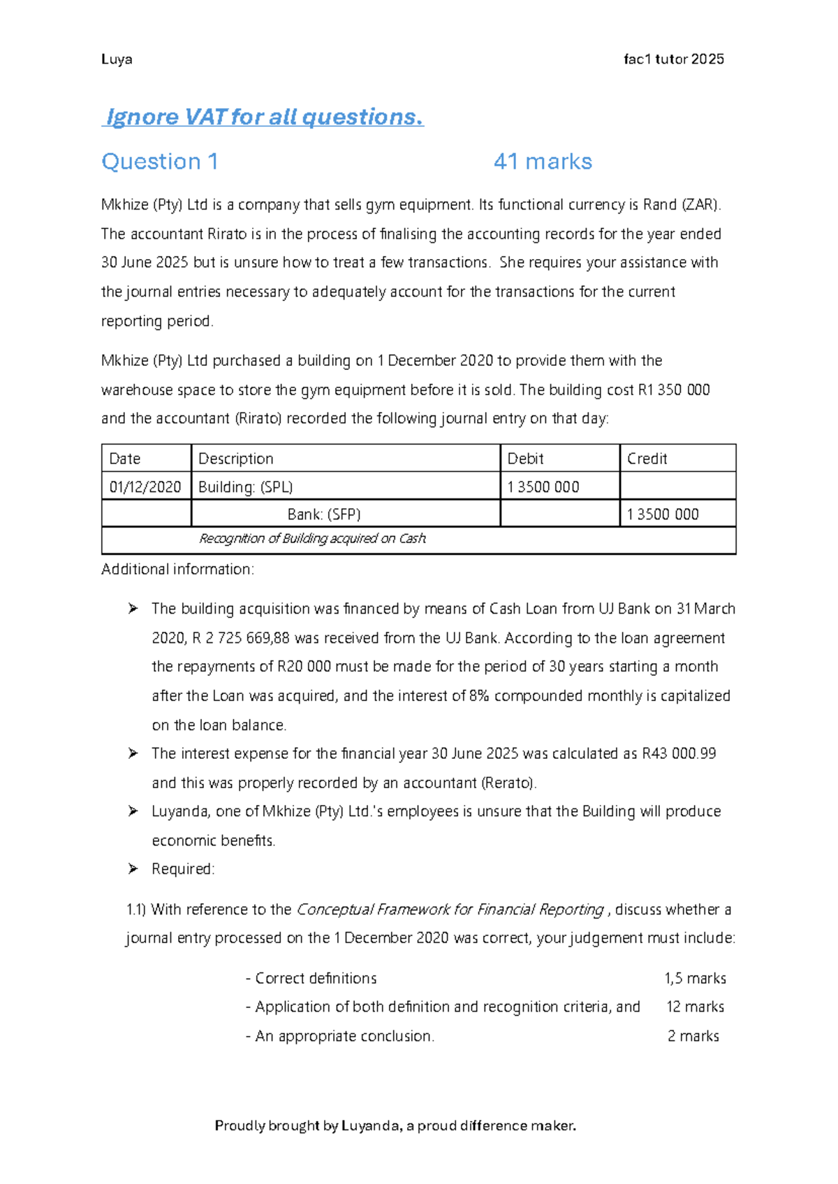 Luyanda's FAC1 Practice Questions: Journal Entries & IFRS Concepts ...