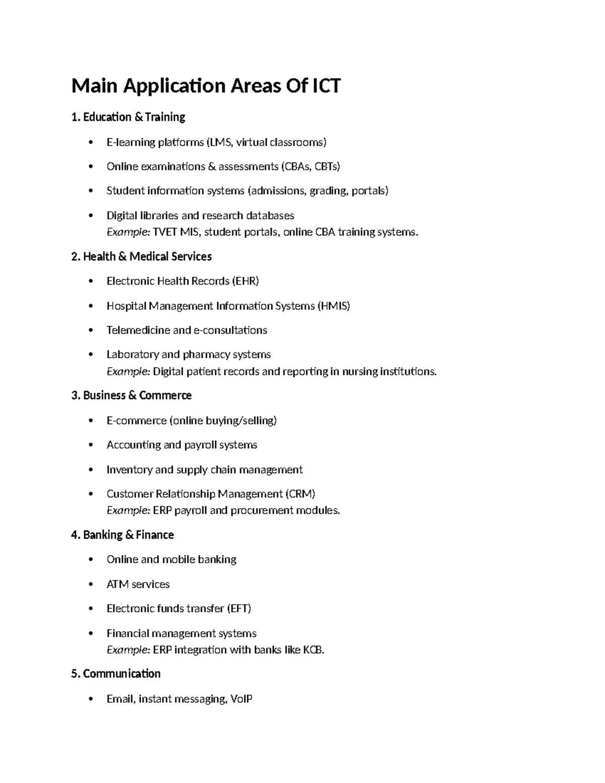 Main Application Areas of ICT: Education, Health, Business, and More ...