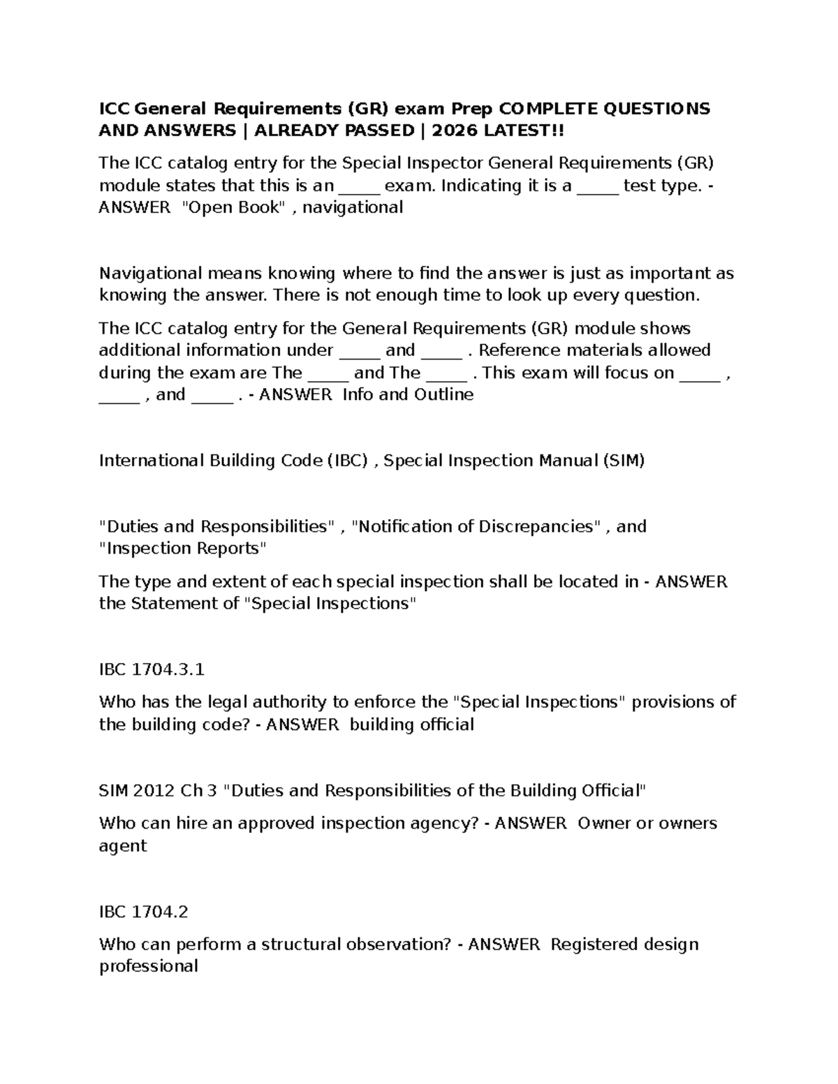 ICC General Requirements (GR) Exam Prep: Complete Q&A Guide 2026 - Studocu