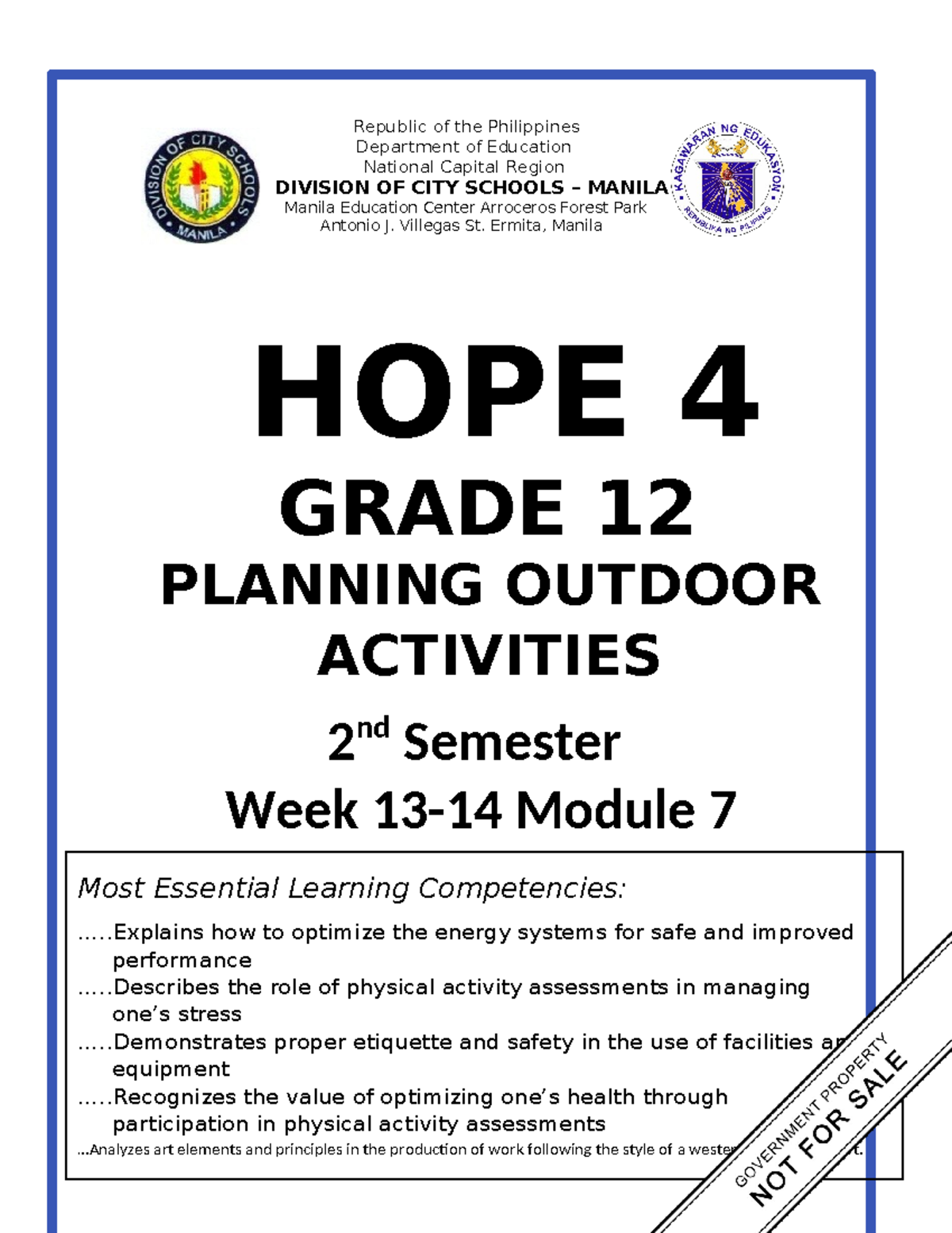 1 HOPE 4 Module 7 Planning Outdoor Activities validated 1 - Republic of ...