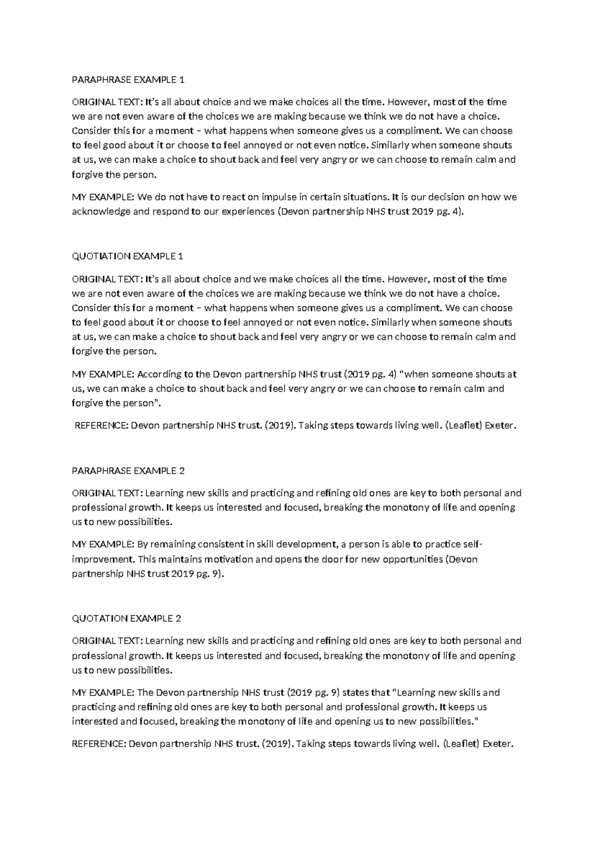 Academic Writing Skills: Paraphrasing and Quoting Examples (Q1) - Studocu