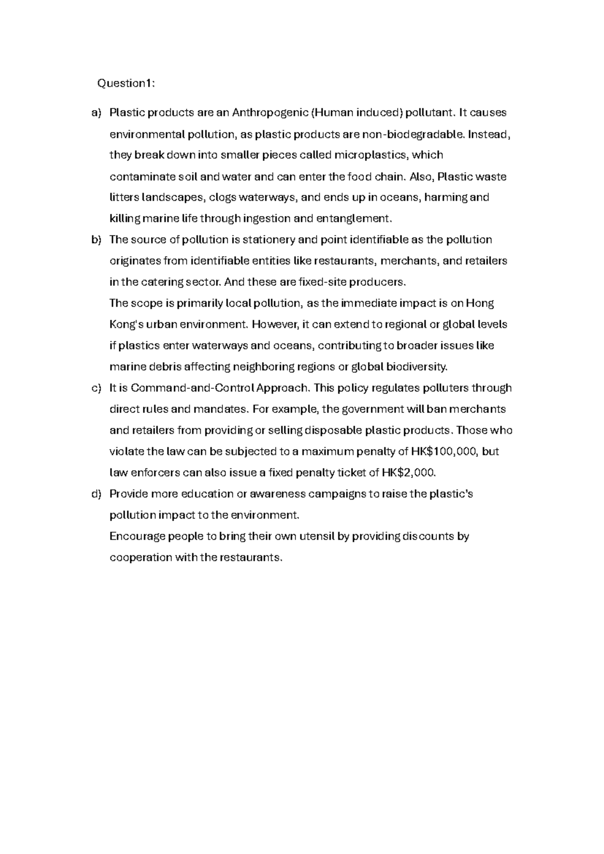 Week 1 In-Class Assignment: Addressing Plastic Pollution Issues - Studocu