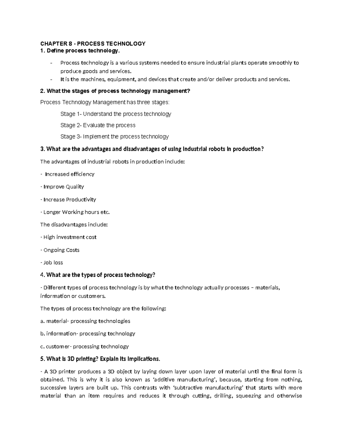 CHAPTER 8 - PROCESS TECHNOLOGY IN OPERATION MGT & TQM - Studocu