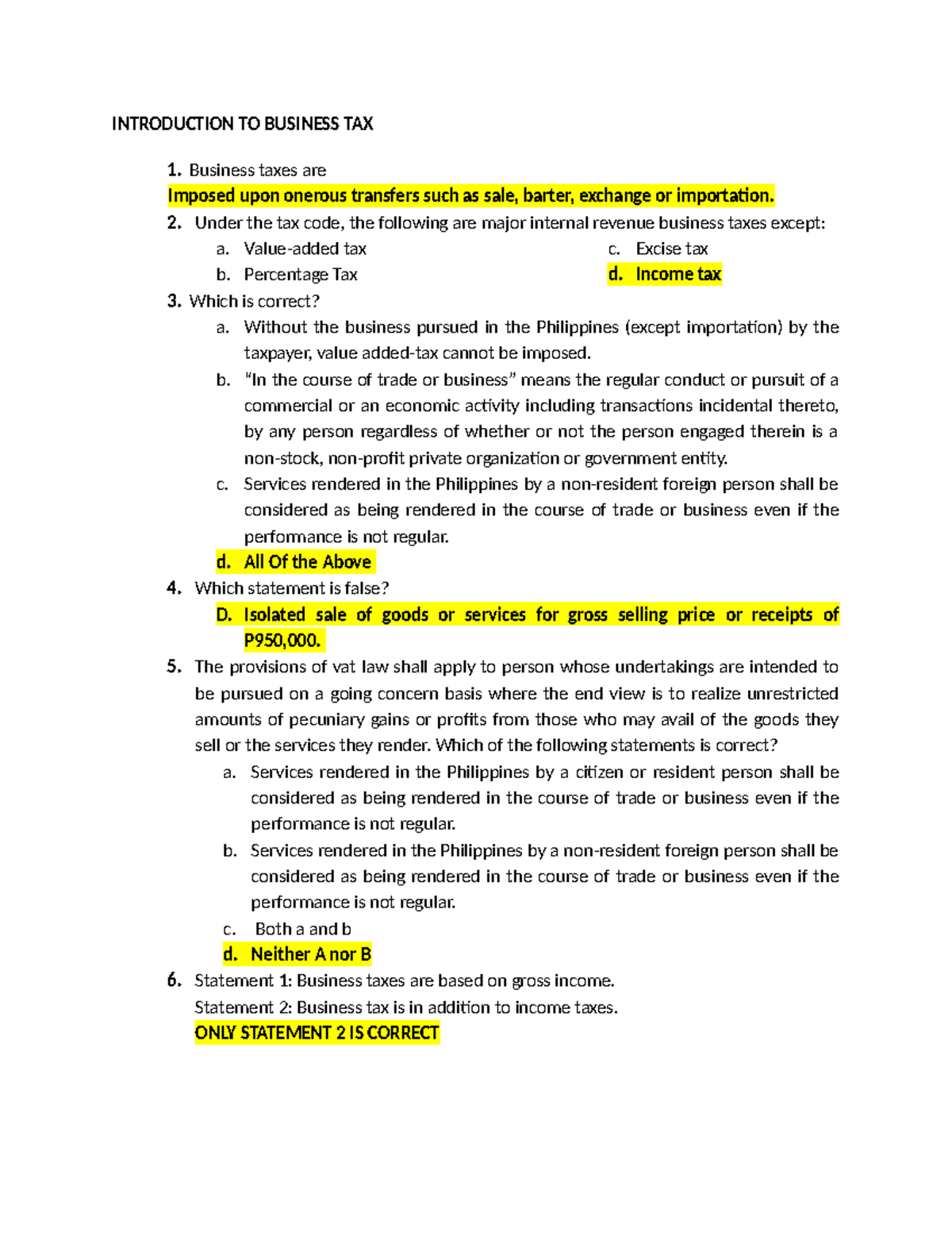 OPT Taxation Final Exam: Key Concepts and True/False Review - Studocu