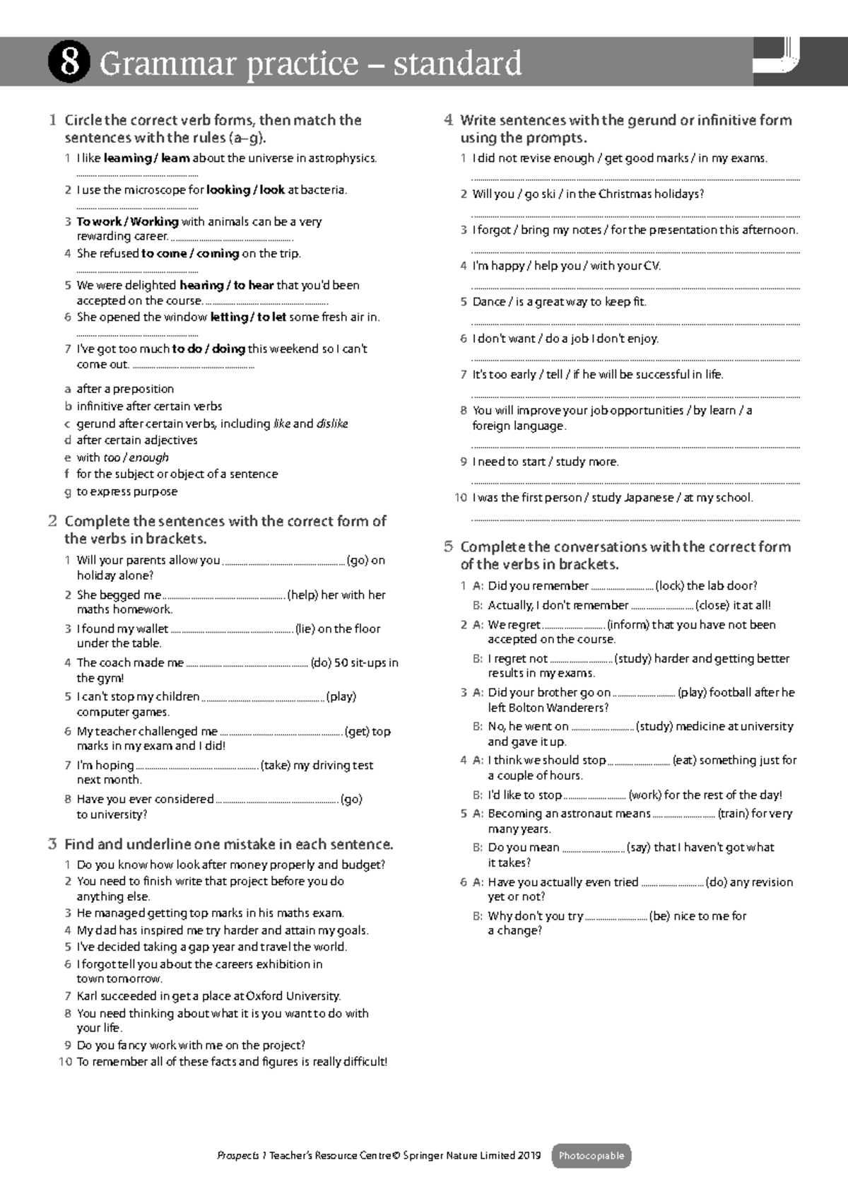 FP1 U08 Grammar Practice: Verb Forms, Gerunds, and Infinitives - Studocu