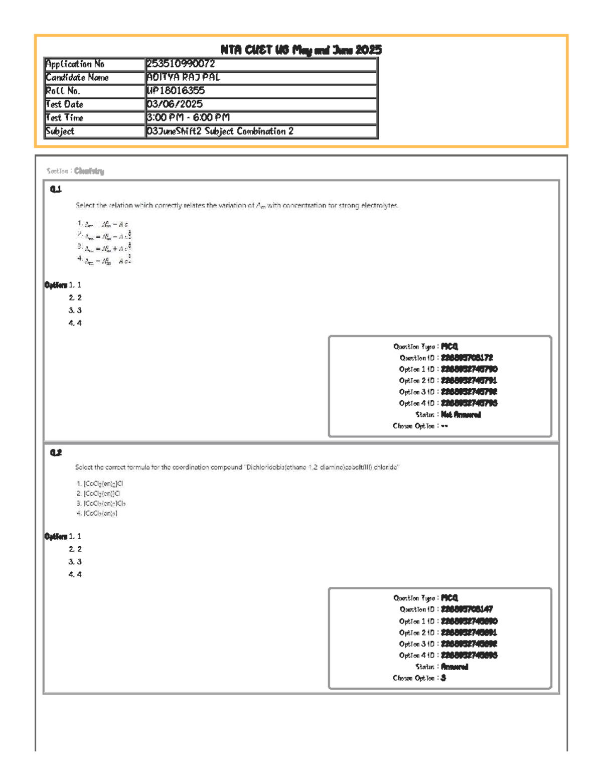 NTA CUET UG 2025 Chemistry MCQ Questions and Answers - Studocu
