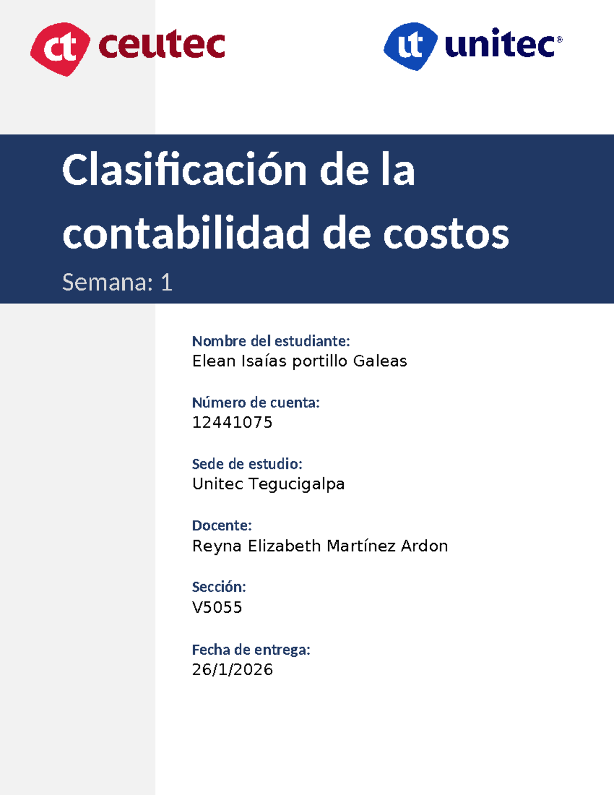 Tarea 1: Clasificación de Costos en Análisis Contable II - Studocu