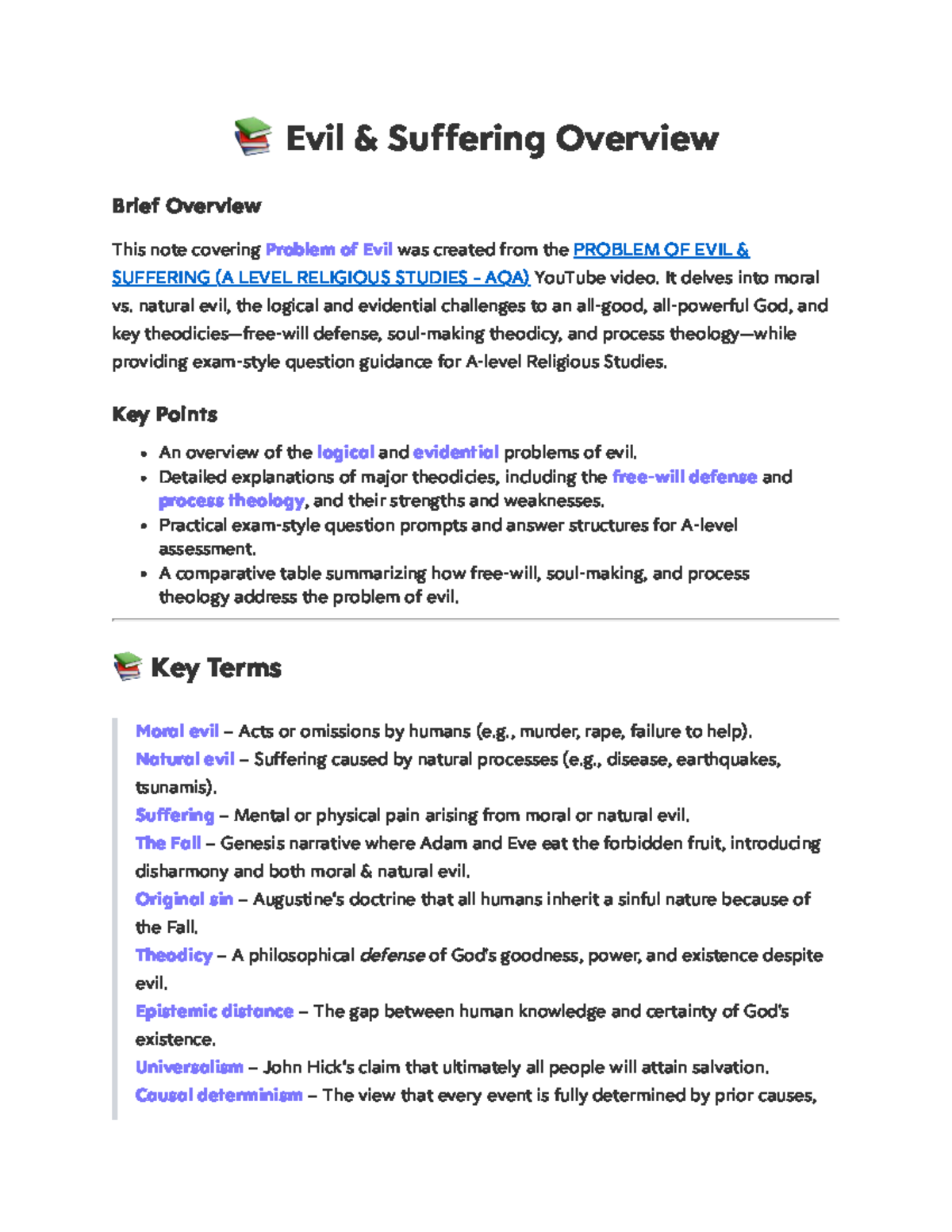 AQA A Level Religious Studies: Overview of the Problem of Evil and ...