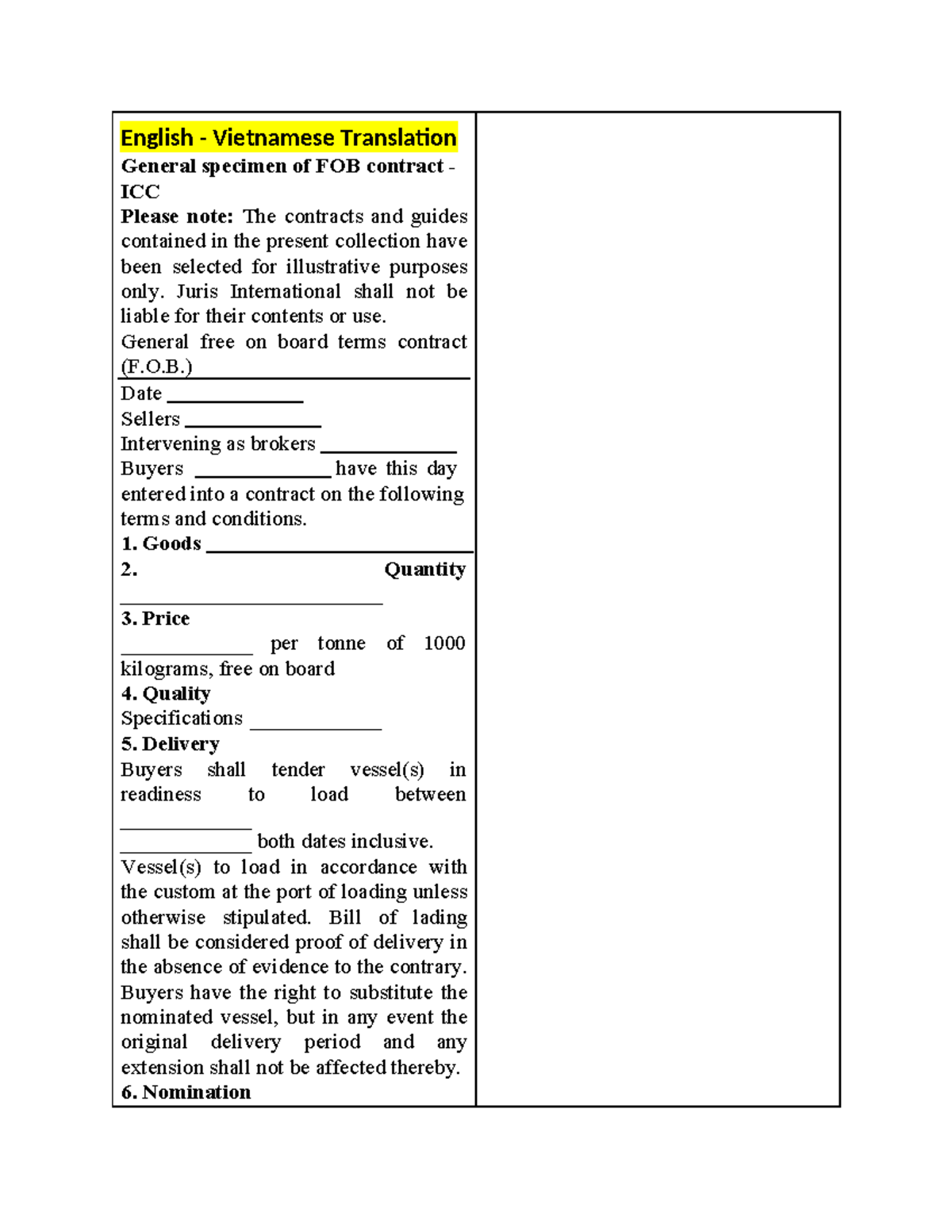HD FOB Contract Overview - English to Vietnamese Translation - Studocu