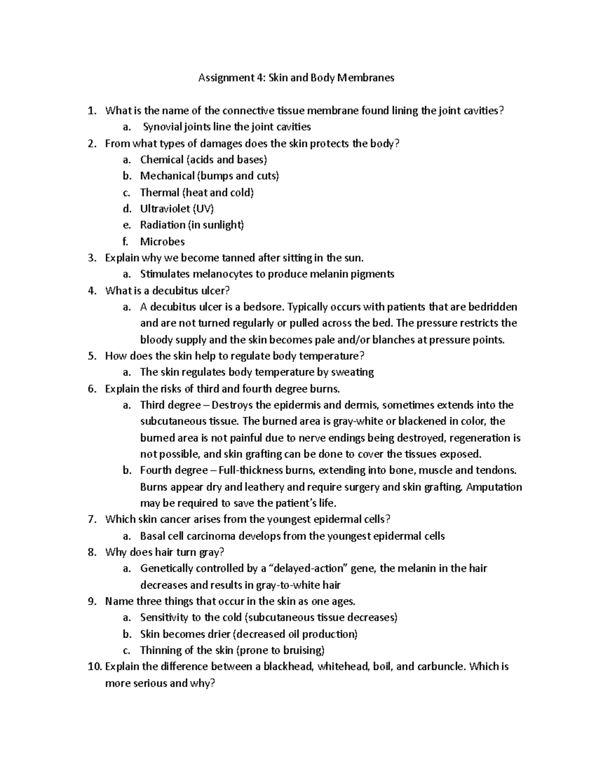 Chapter 4 Skin and Body Membranes - Assignment 4: Skin and Body ...