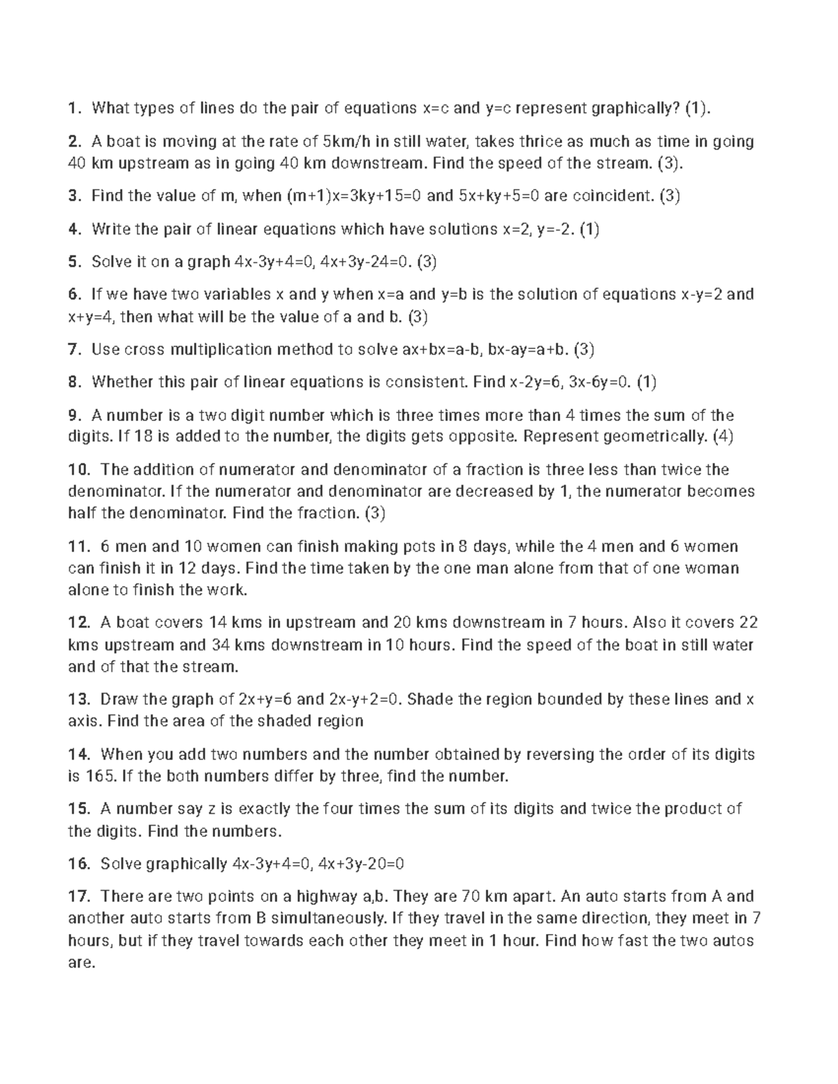 Class 10 Linear Equations in Two Variables - Comprehensive Guide - Studocu