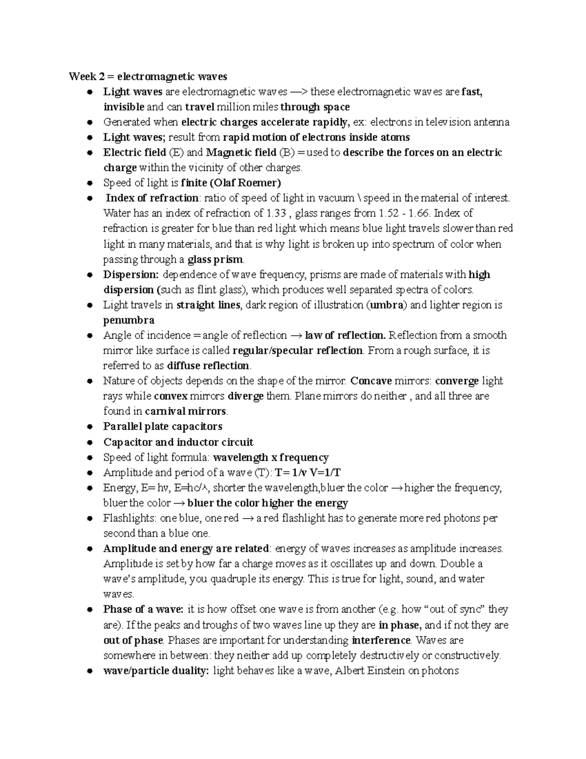 Physics 101: Exam #1 Review on Electromagnetic Waves and Light - Studocu