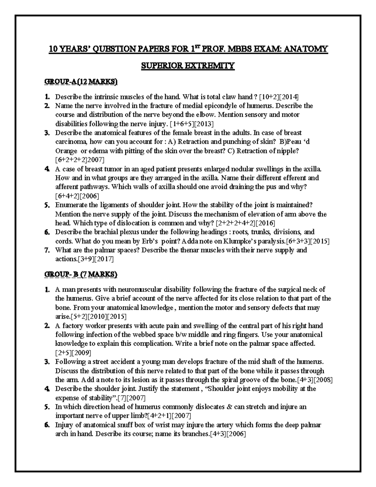 1st Prof. MBBS Anatomy Chapter-wise Question Patterns and Analysis ...