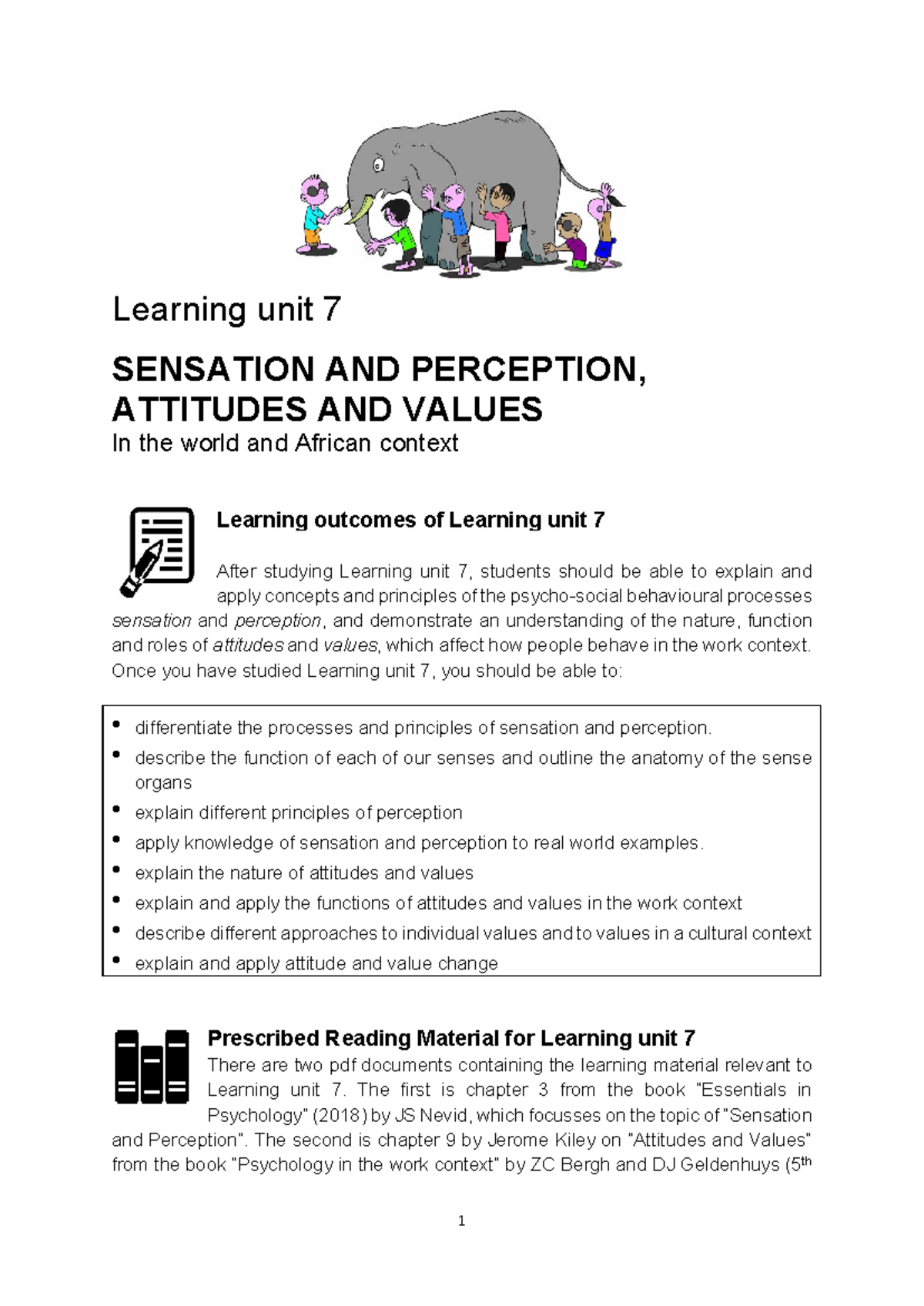 Learning unit 7: Sensation, perception, attitudes, and values in ...