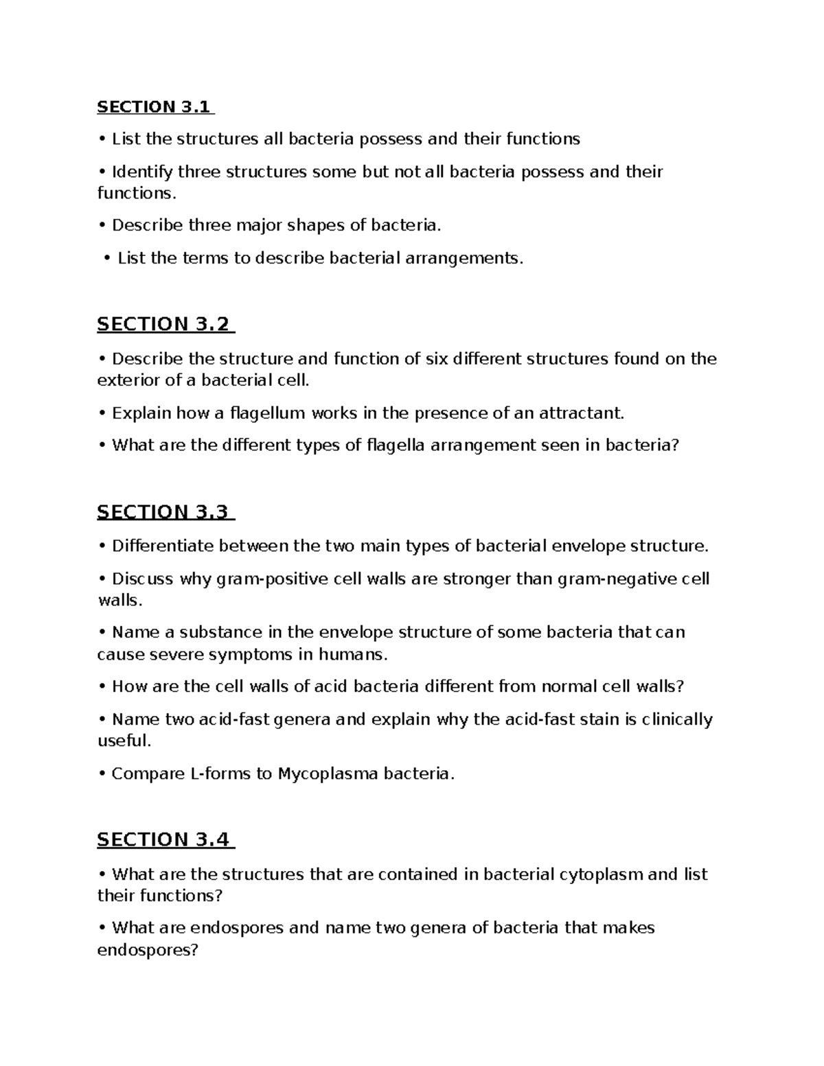 Bacterial Cell Structures and Functions - BIOL 101 Final Exam Notes ...