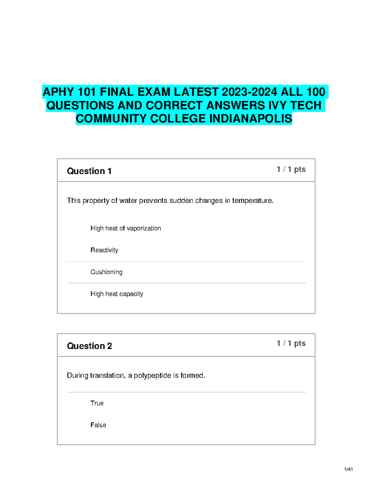 Final Exam Study Guide for APHY 101: Anatomy & Physiology I - Studocu