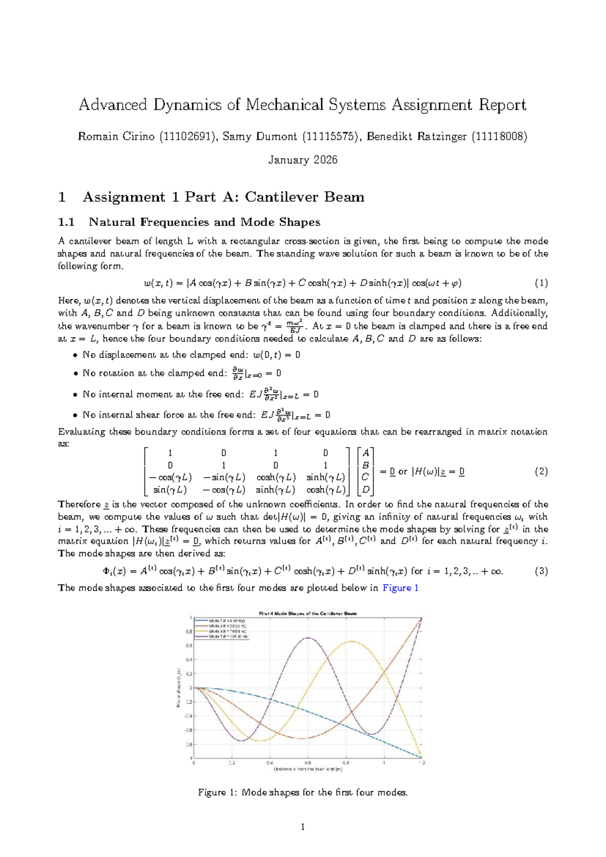 Advanced Dynamics of Mechanical Systems (MECH 401) Assignment Report ...