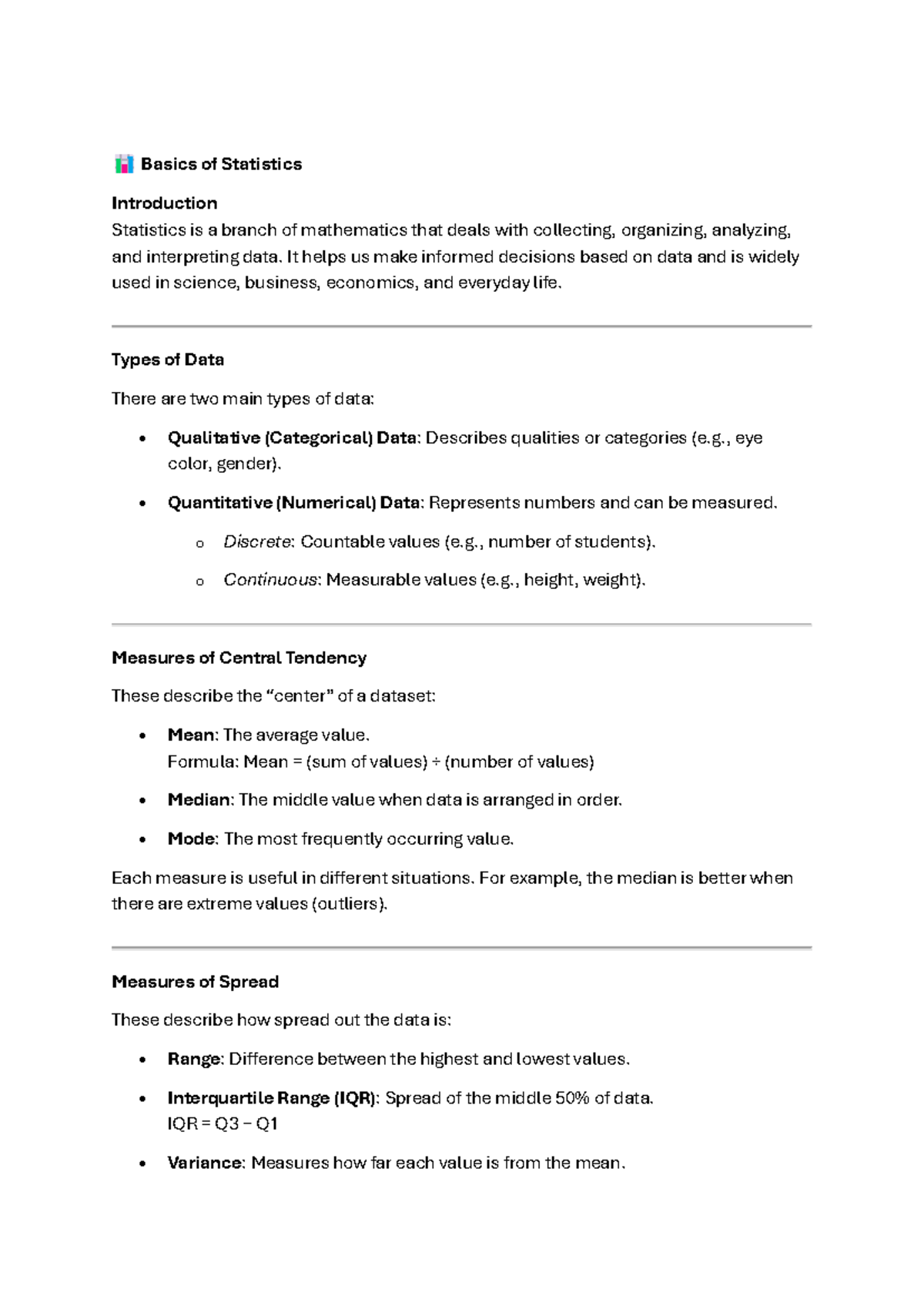 Introduction to Statistics: Key Concepts and Data Types - Studocu