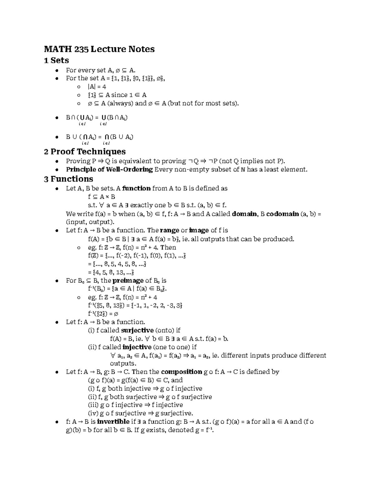 MATH 235 Lecture Notes: Sets, Functions, and Relations Overview - Studocu