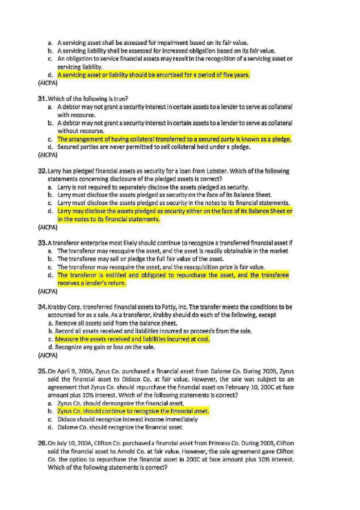 Quiz 2666: Impairment and Disclosure of Servicing Assets and ...