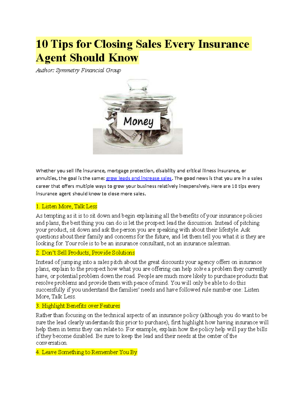 10 Essential Sales Tips for Insurance Agents - Symmetry Group - Studocu
