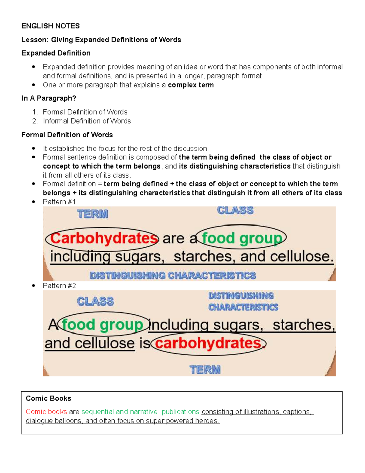 ENGLISH 101 Lesson: Expanded Definitions of Words - Studocu