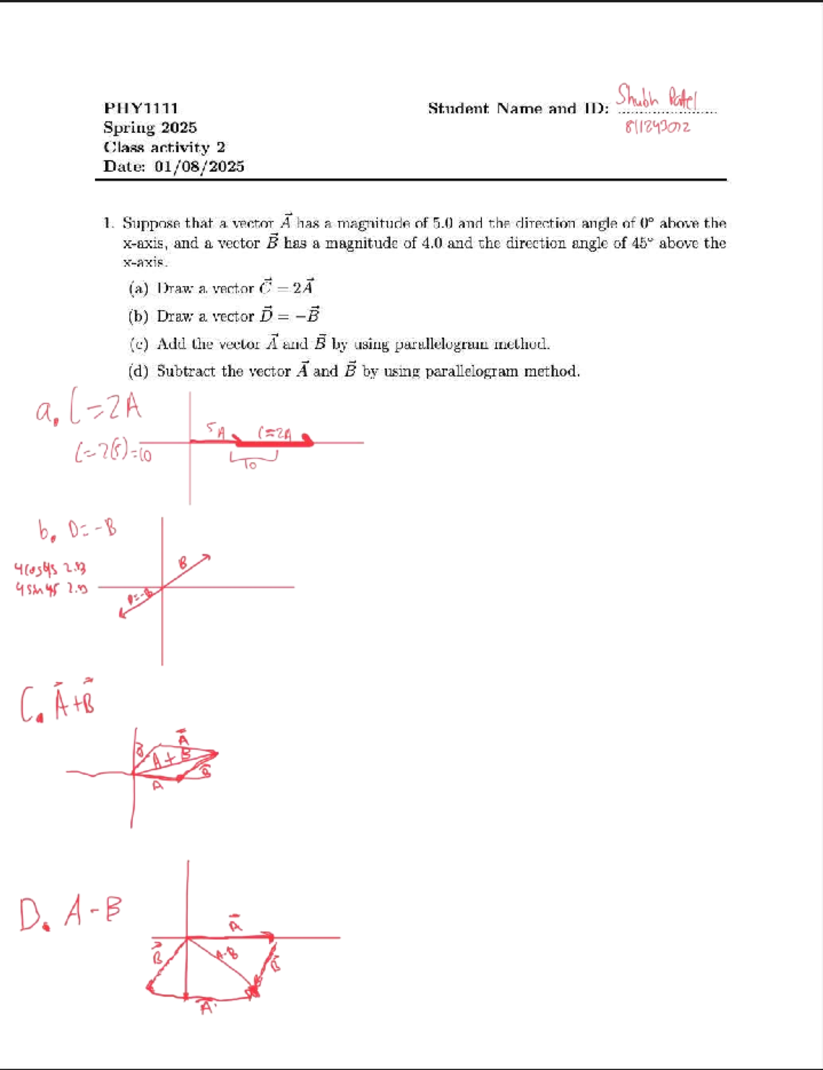 Phys 811293072 - Class Activity 2: Vector Addition & Subtraction - Studocu