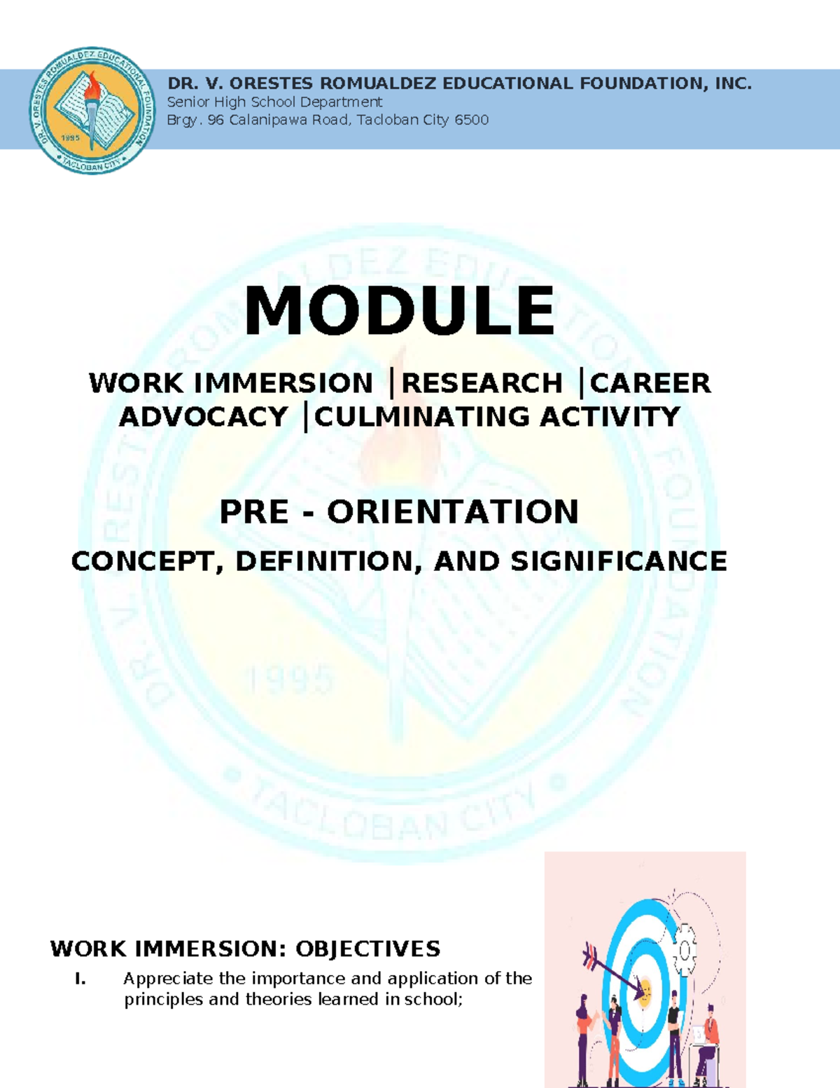 Lesson 1: Work Immersion Pre-Orientation Module - Studocu