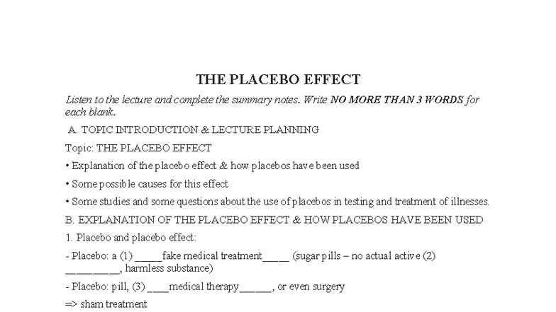 Chapter 5: The Placebo Effect Summary Notes - Studocu