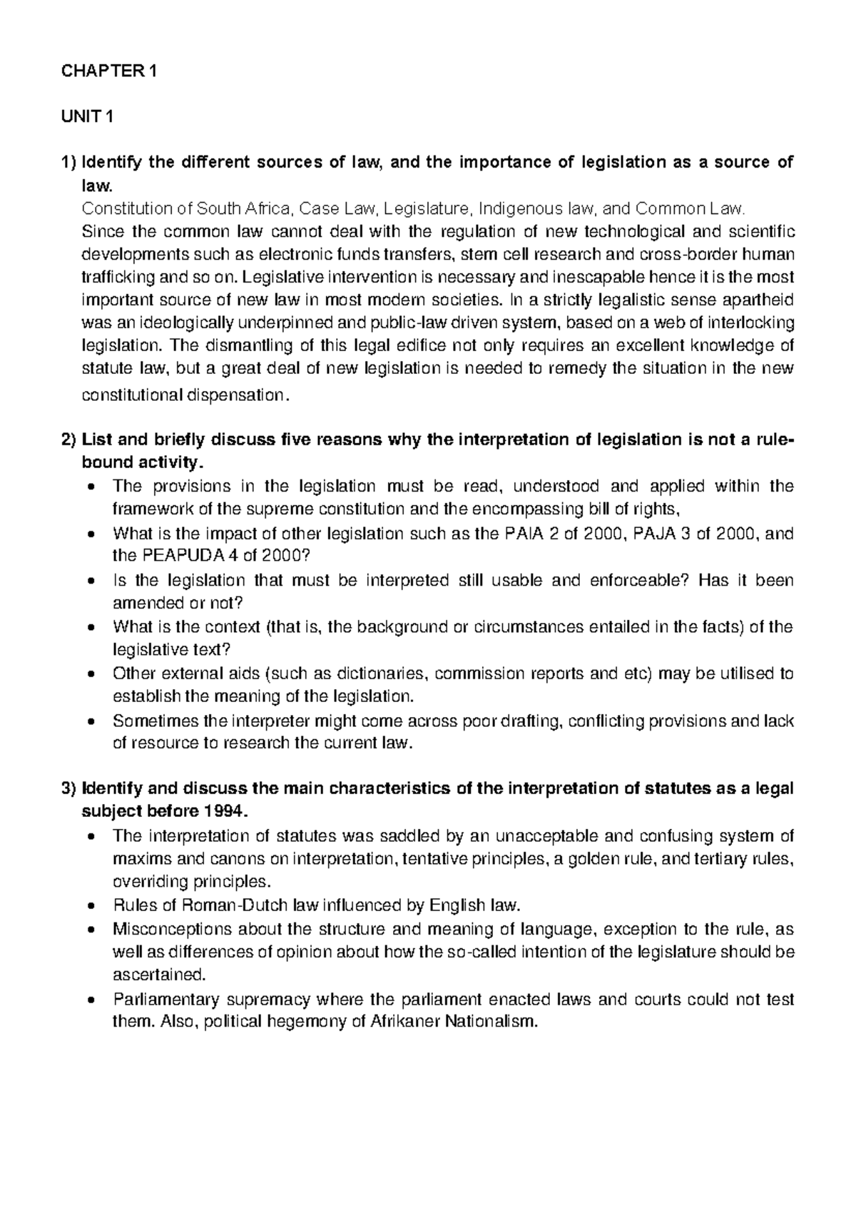 IOS2601 Unit 1: Sources of Law and Legislative Interpretation Notes ...