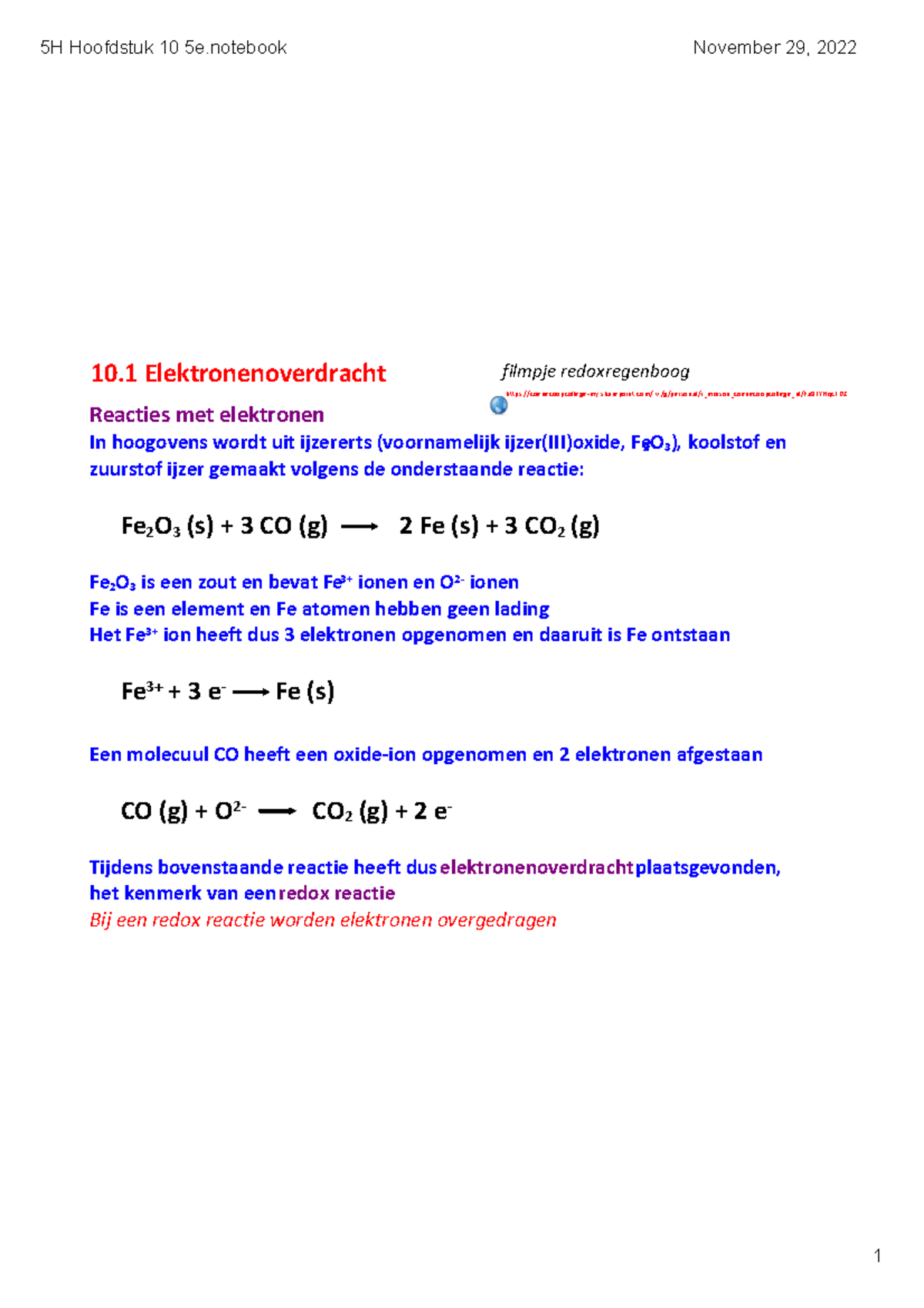 5H Hoofdstuk 10 - Samenvatting van Redoxreacties en Halfreacties ...