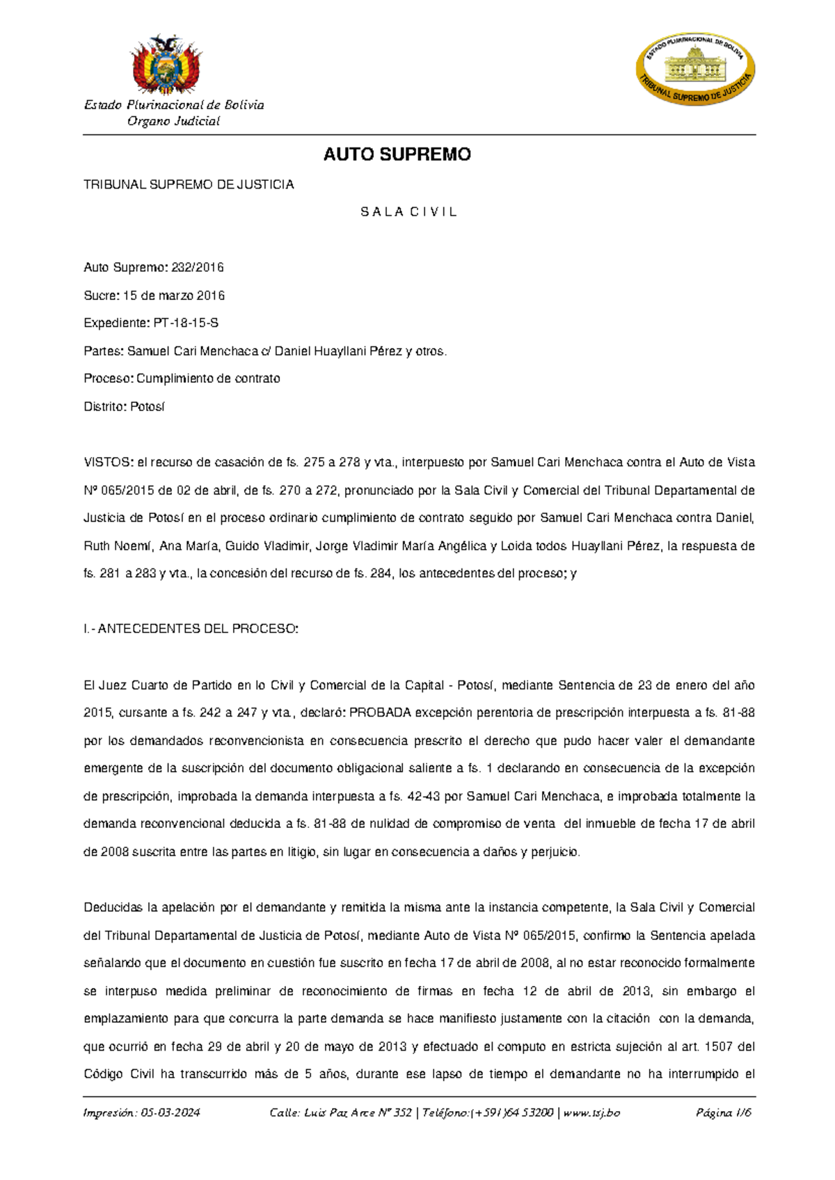 Medida Preparación que Interrumpe Prescripción - Auto Supremo PT-18-15-S - Document Preview