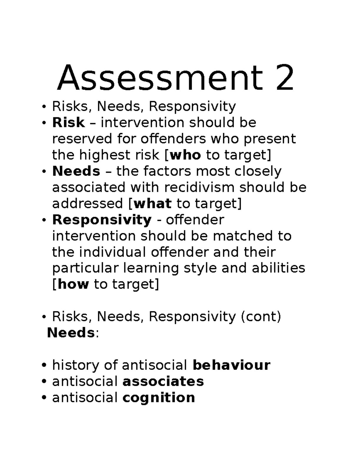Assessment 2 Guide - RNR and GLM - Assessment 2 Risks, Needs ...