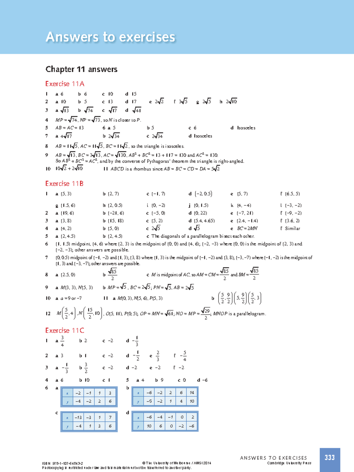 Chapter 11-20 Exercise Answers for Mathematics Year 9 - Studocu