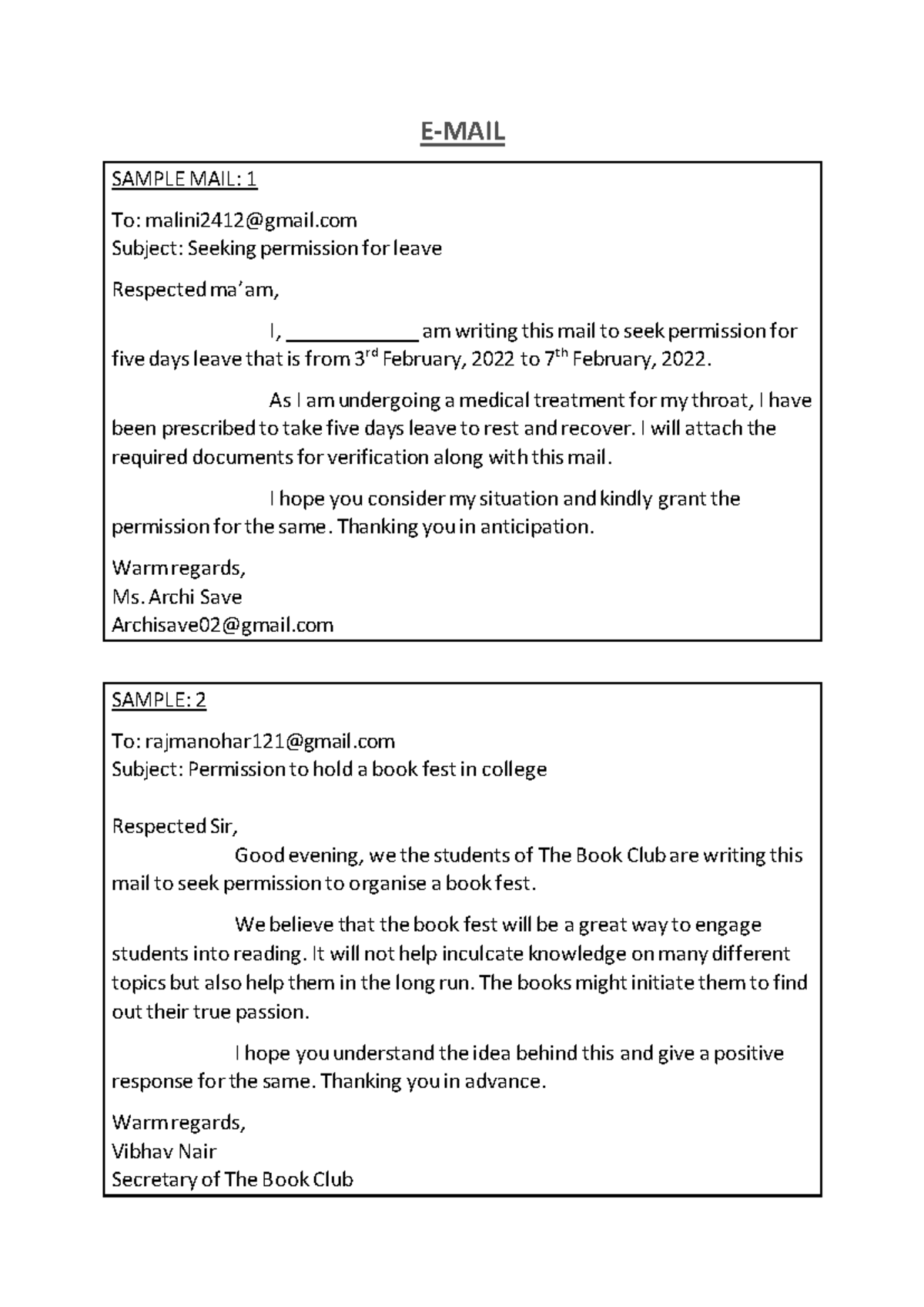Writing Skill Samples - Ery - E-MAIL SAMPLE MAIL: 1 To: malini2412 ...