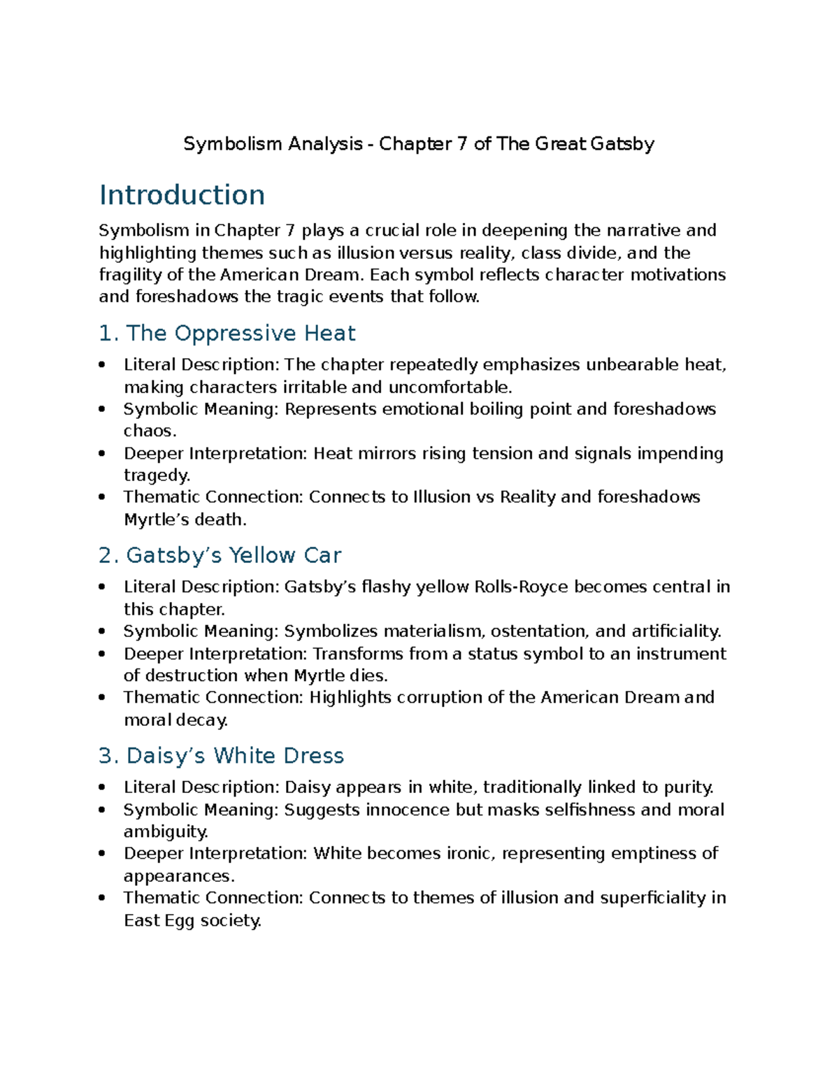 Symbolism Analysis in Chapter 7 of The Great Gatsby - Studocu