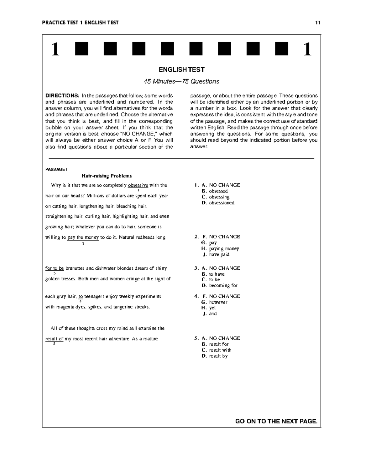ACT Practice Test 1: English Test with 45 Questions and Answers - Studocu