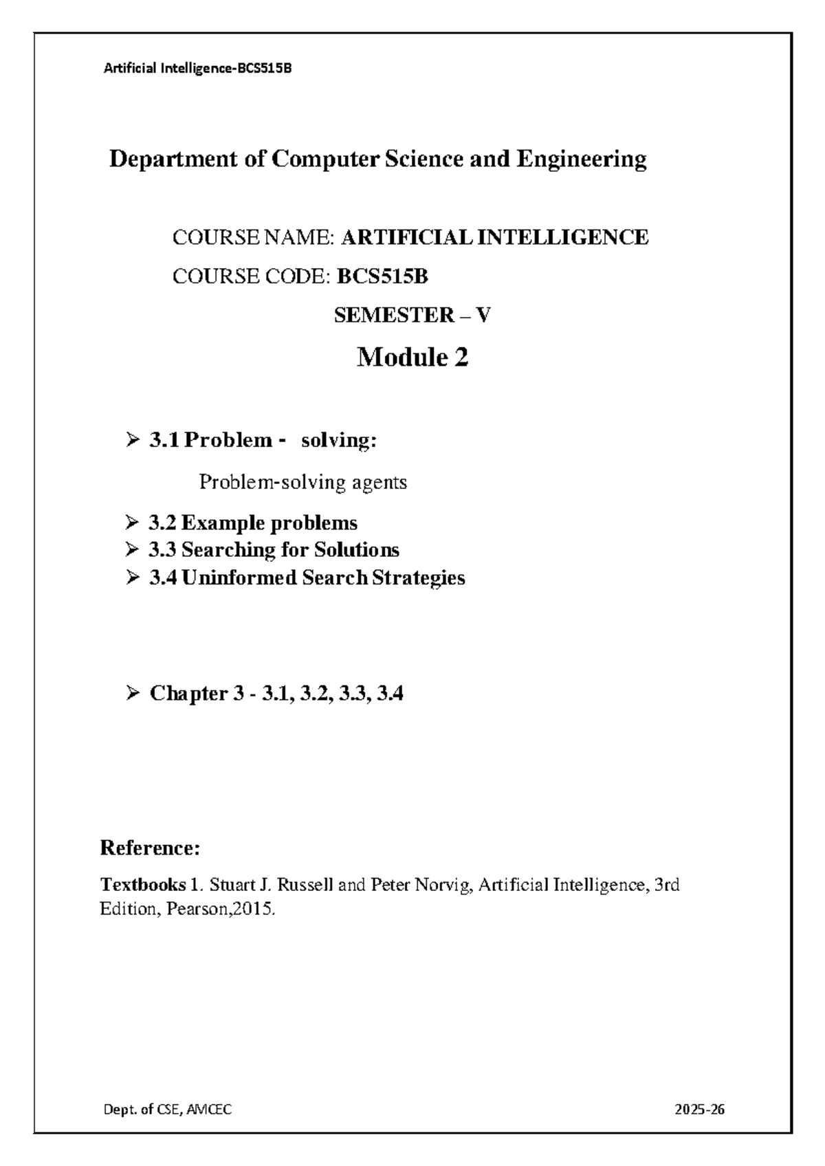 AI BCS515B Module 2: Problem Solving & Uninformed Search Strategies ...