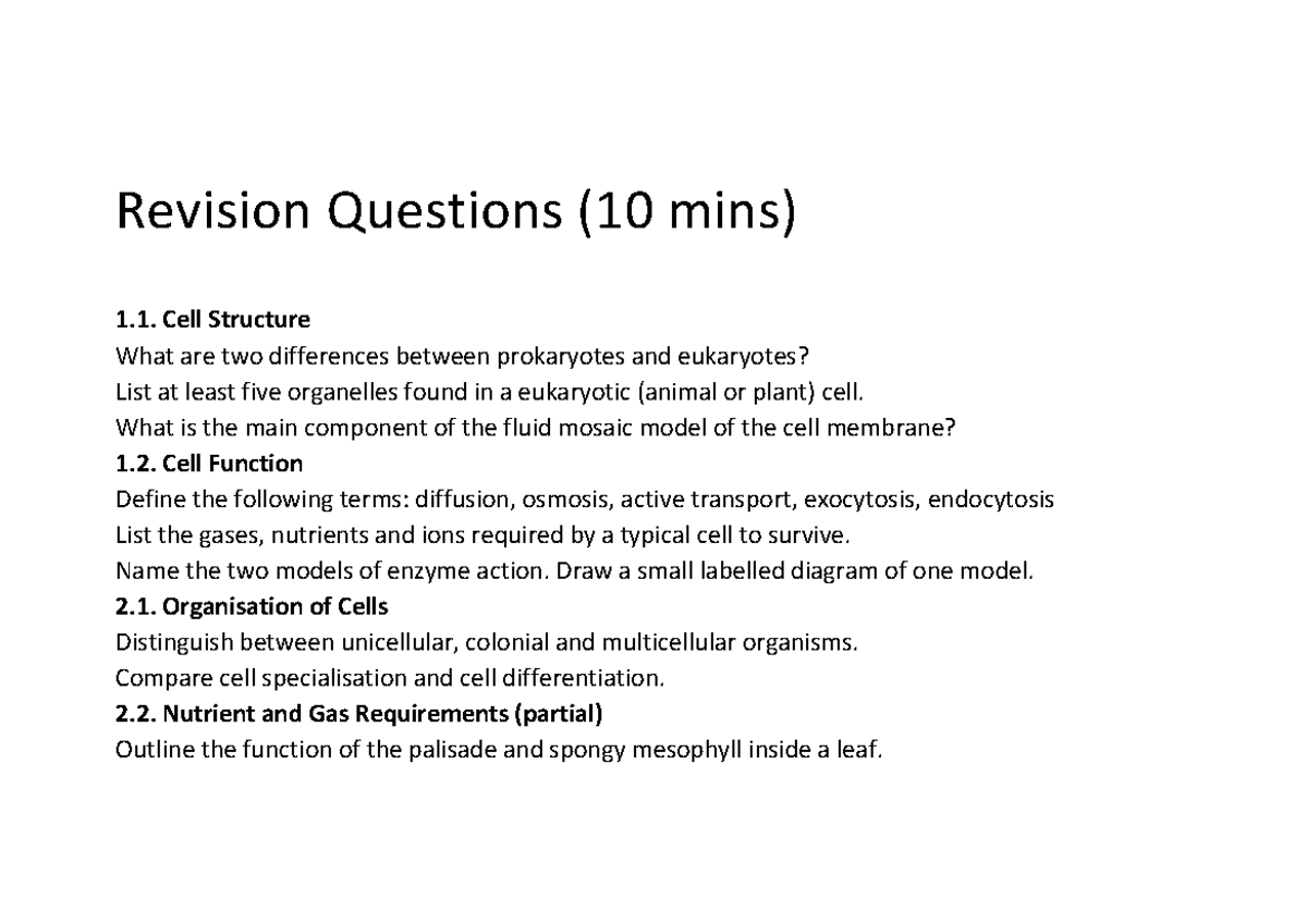 2024T1 11BIOM12 Cell Structure & Function Revision Quiz - Studocu