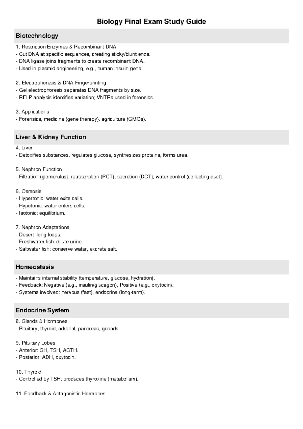 Biology 101 Final Exam Study Guide: Key Concepts & Processes - Studocu