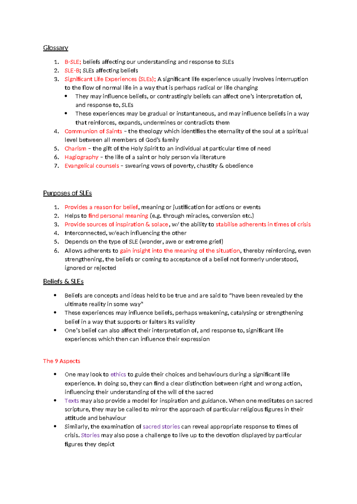 SLEs U3.3 EXAM Notes - nn dnvd vmjnvdmv - Glossary B-SLE; beliefs ...