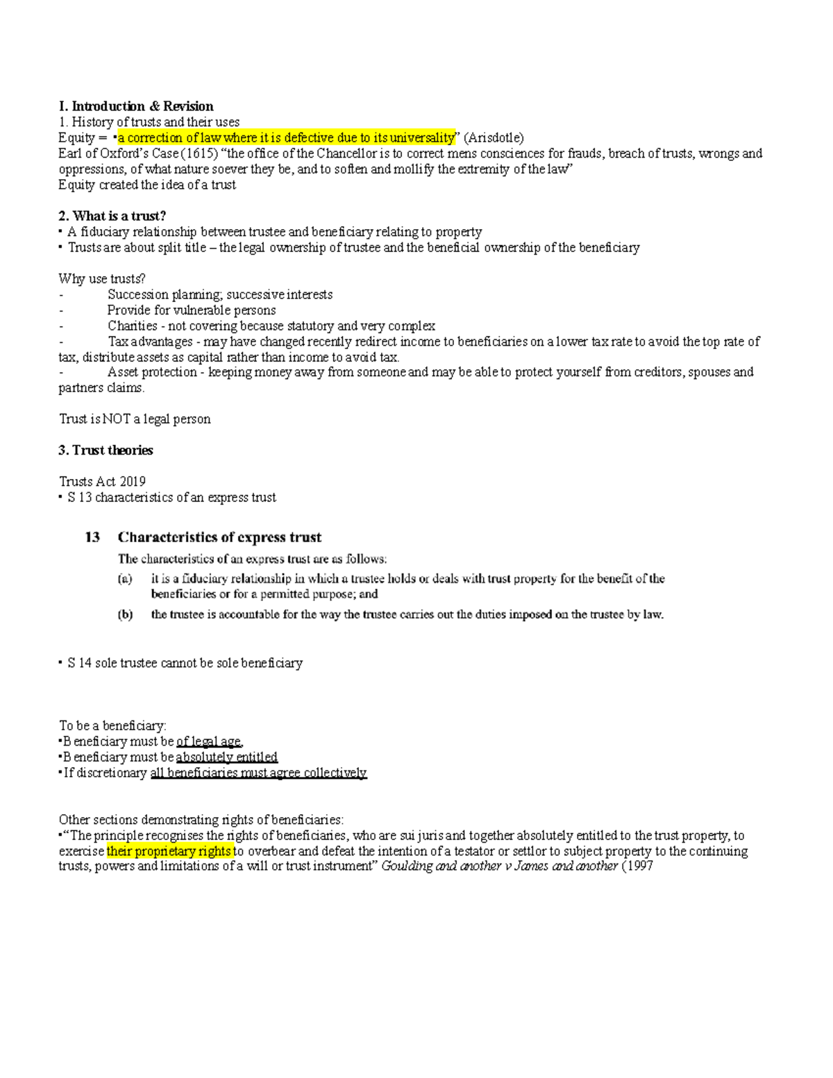 Trust Law Summary: Key Concepts and Trustee Duties (LAW101) - Studocu