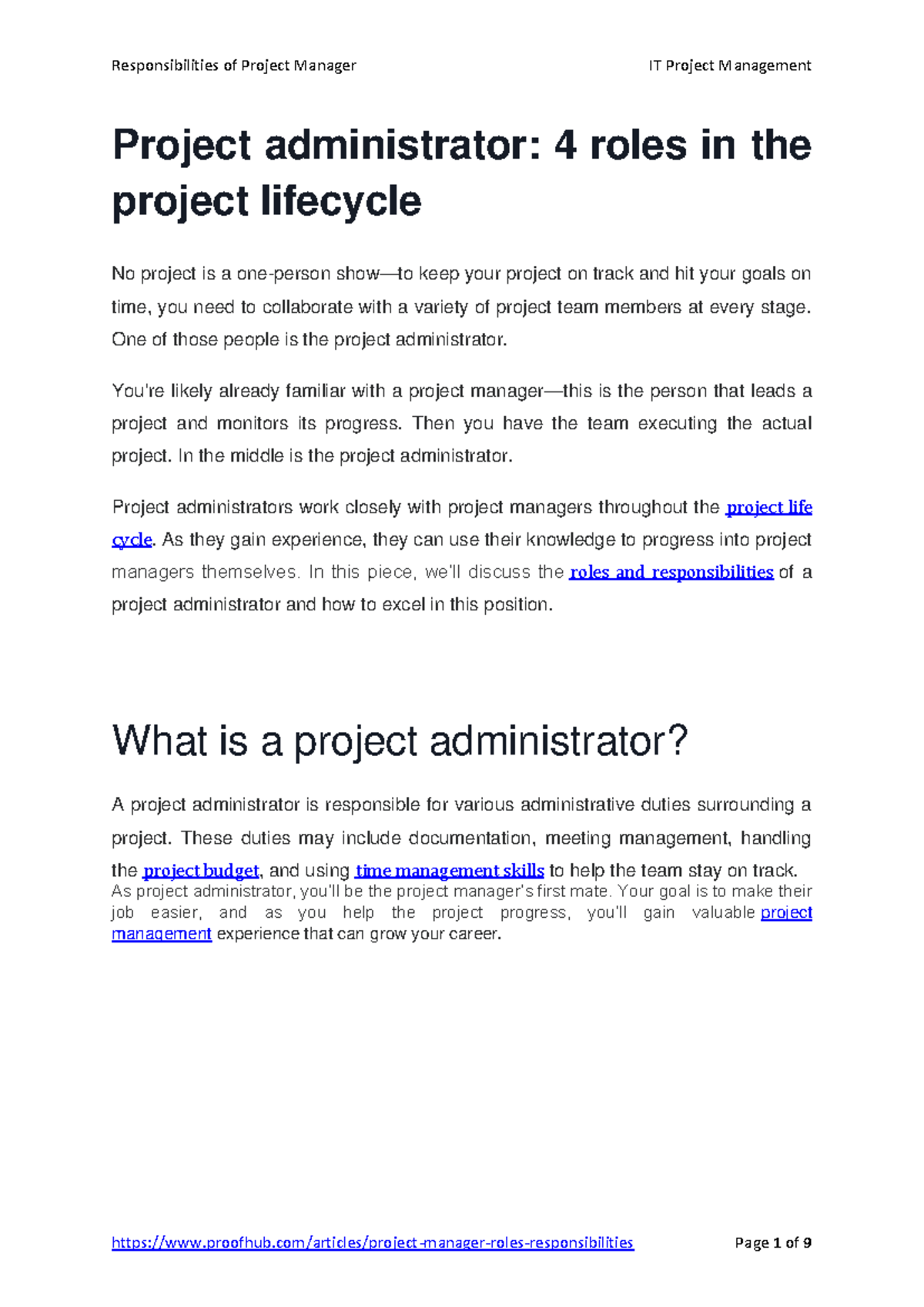04-Project Administrator: Roles & Responsibilities in Project Lifecycle ...