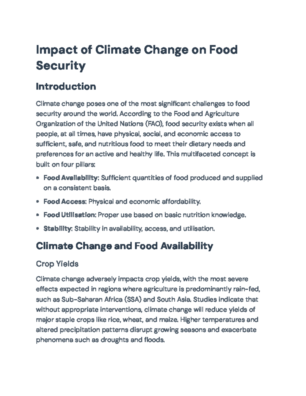 Impact of Climate Change on Food Security: Insights and Challenges ...