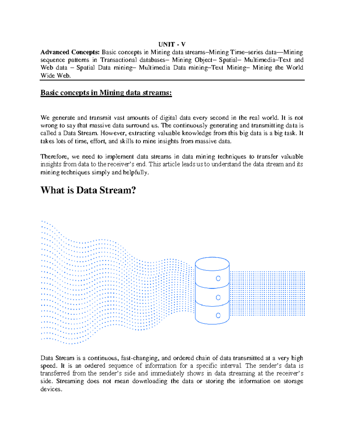 UNIT 5 - Data Stream Mining and Technologies in Electronic Sensors ...