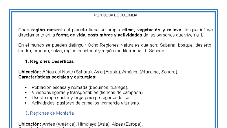 Regiones Naturales del Mundo: Desiertos y Climas Extremos - Studocu