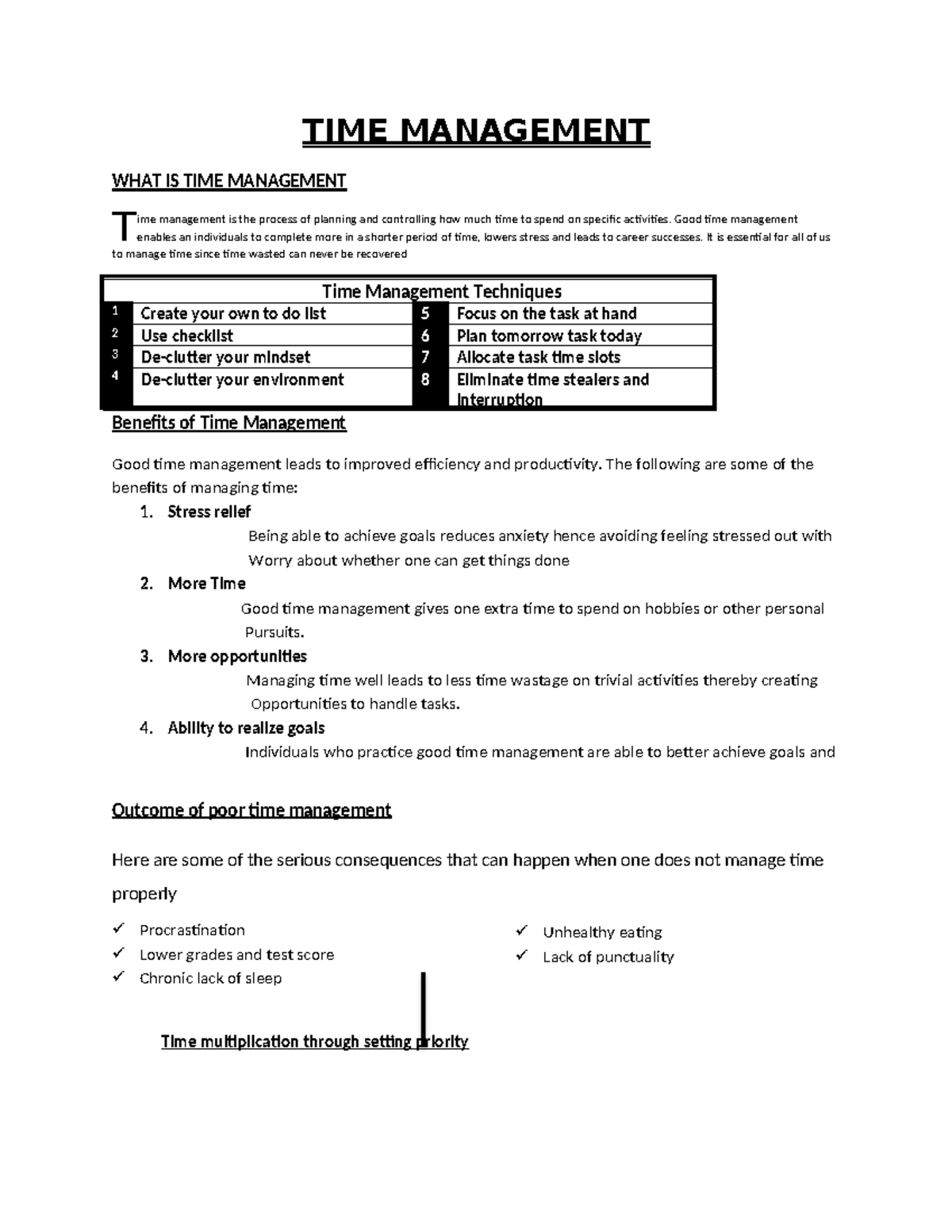 TM - Effective Time Management Techniques and Benefits - Studocu