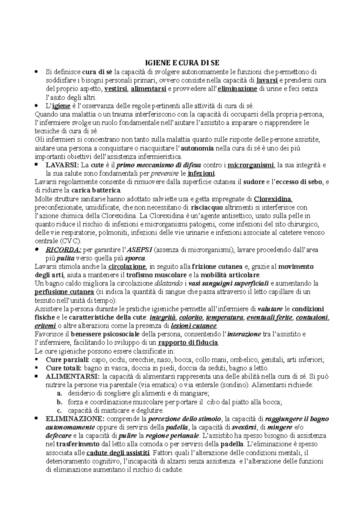 Igiene e Cura di Sé: Guida Completa per Infermieri e Assistenti - Studocu