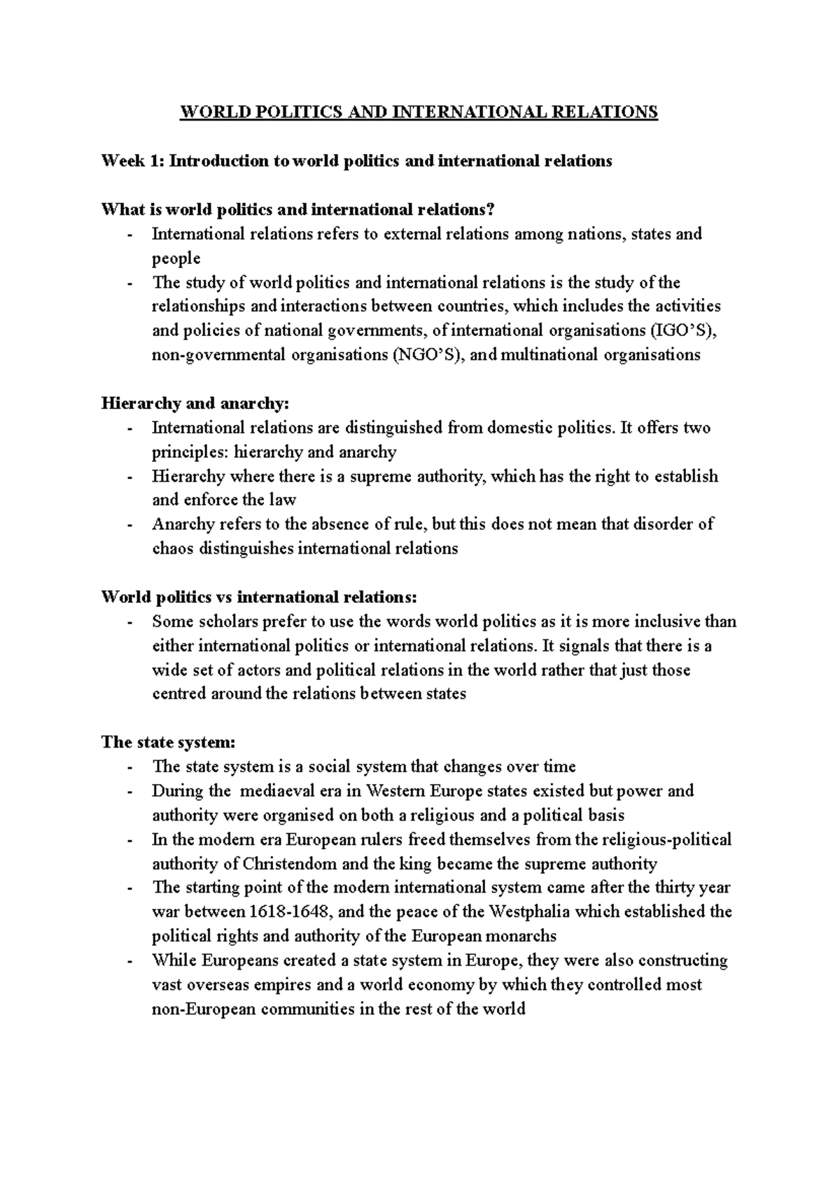 (POLI1007) World Politics & International Relations - Final Exam ...